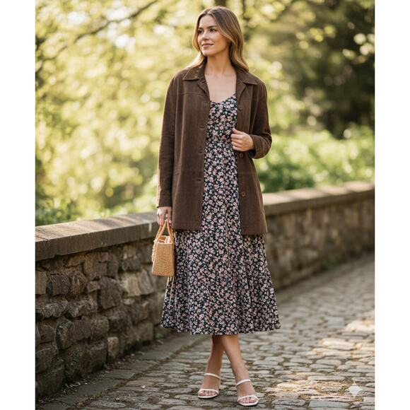 VTG Suede Leather Jacket Chocolate Brown Boho Chic timeless Classic belt Size XL - Picture 10 of 10